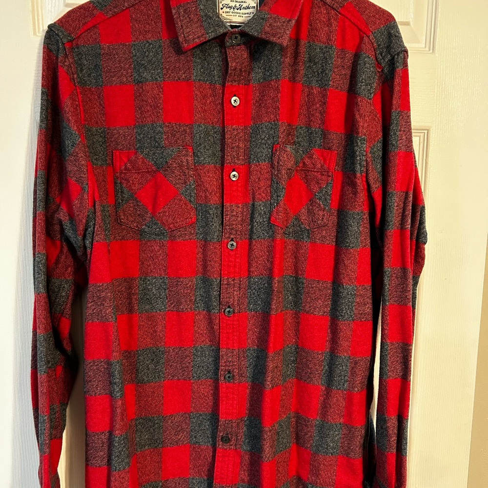 Red and Gray Plaid Men's Shirt